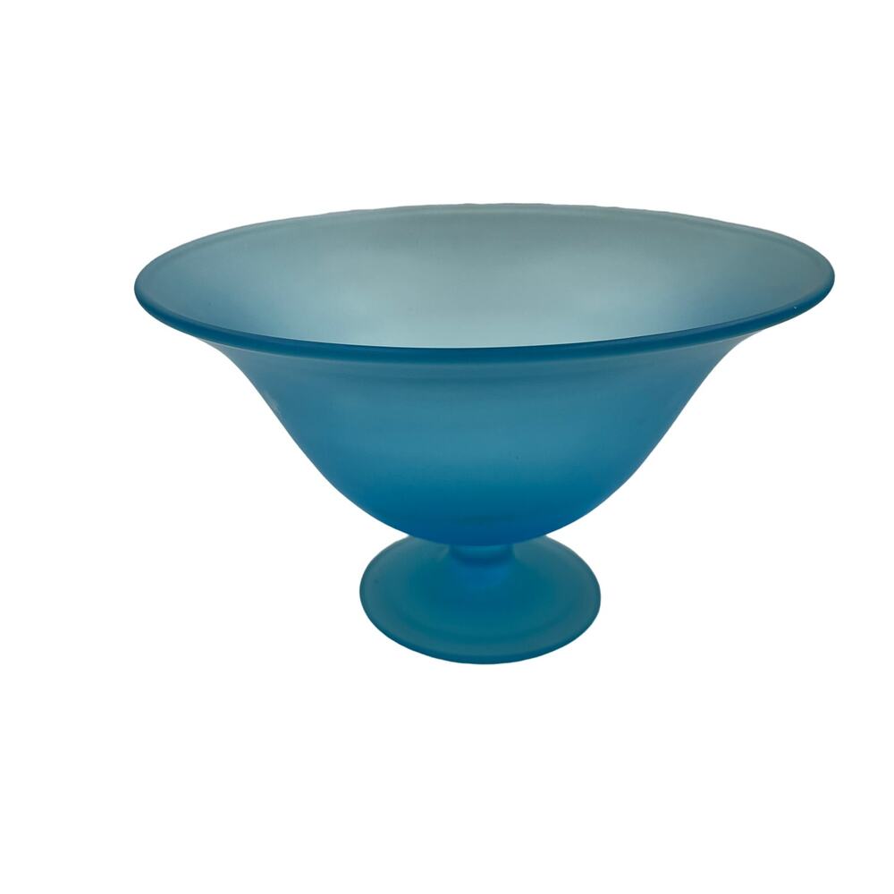 Vintage Tiffin Glass MCM Blue Satin Compote Tall Candy Dish‎ Decorative Serving